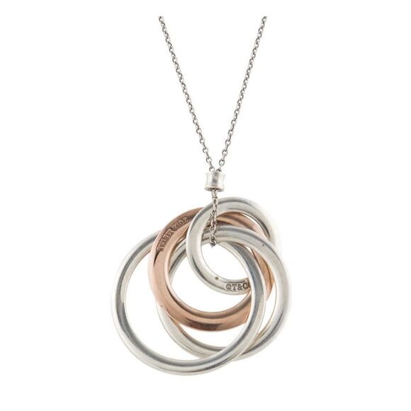 Tiffany @ Co Tri-Color Interlocking Ring Necklace impeccable condition dust bag - Picture 1 of 9